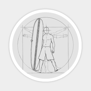 Vitruvian Man Surfer Dude With Mini-Malibu Magnet